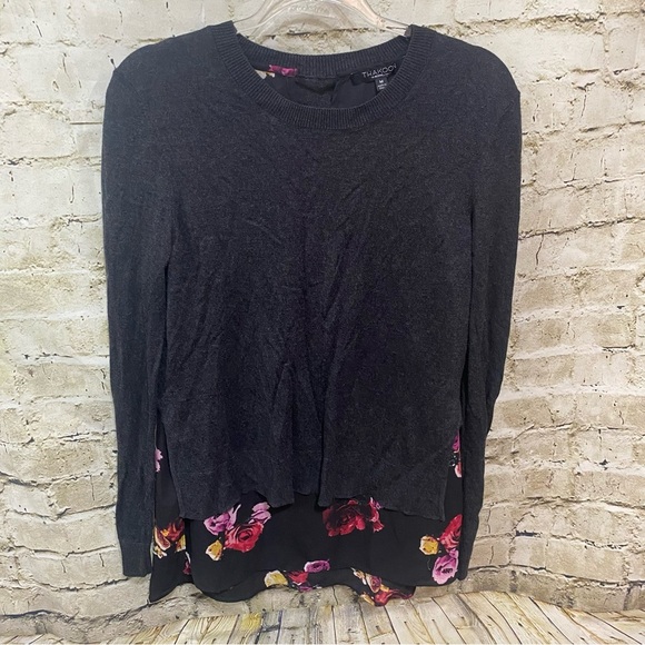 Thakoon Sweater Top Layered Gray Floral Design Nation Sweater Top - Picture 1 of 6